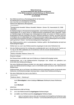 Bekanntmachung Recht auf Einsicht in Wählerverzeichnis Bekanntmachung Seite 1 - Bundestagswahl Einsicht in Wählerverzeichnis © Samtgemeinde Harsefeld