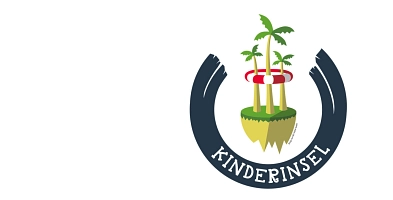 Das Logo der Kinderinsel zentriert auf einem größtenteils weißen Hintergrund