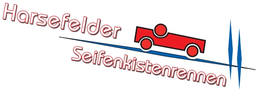 Logo des Seifenkistenrennens, eine Rampe und eine gemalte Seifenkiste