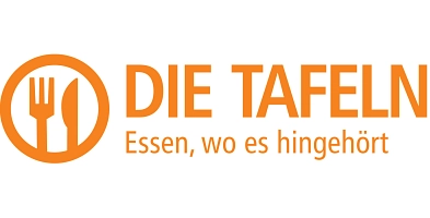 Logo der Tafel mit Teller, Messer und Gabel als Symbolbild und Schriftzug (Die Tafeln; Essen, wo es hingehört)