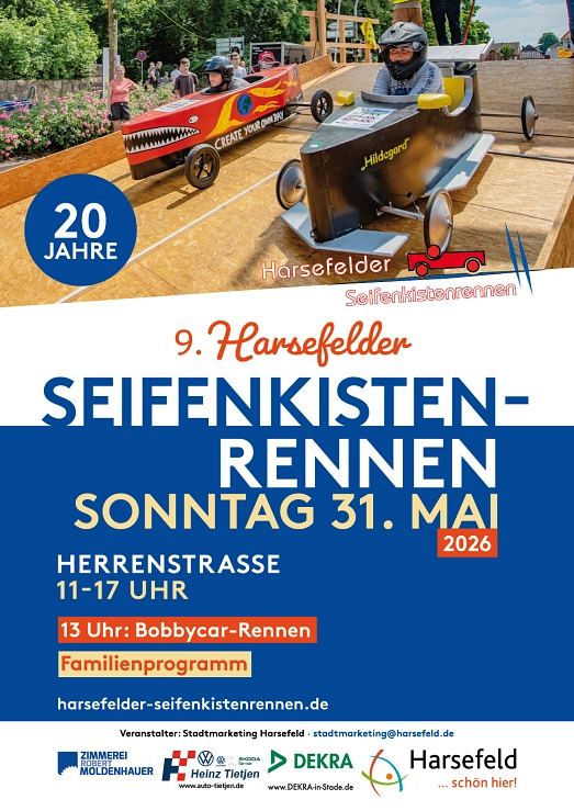 Plakat SKR Plakat der Veranstaltung mit Seifenkistenfahrer:innen und Informationen zur Veranstaltung. © Stadtmarketing Harsefeld
